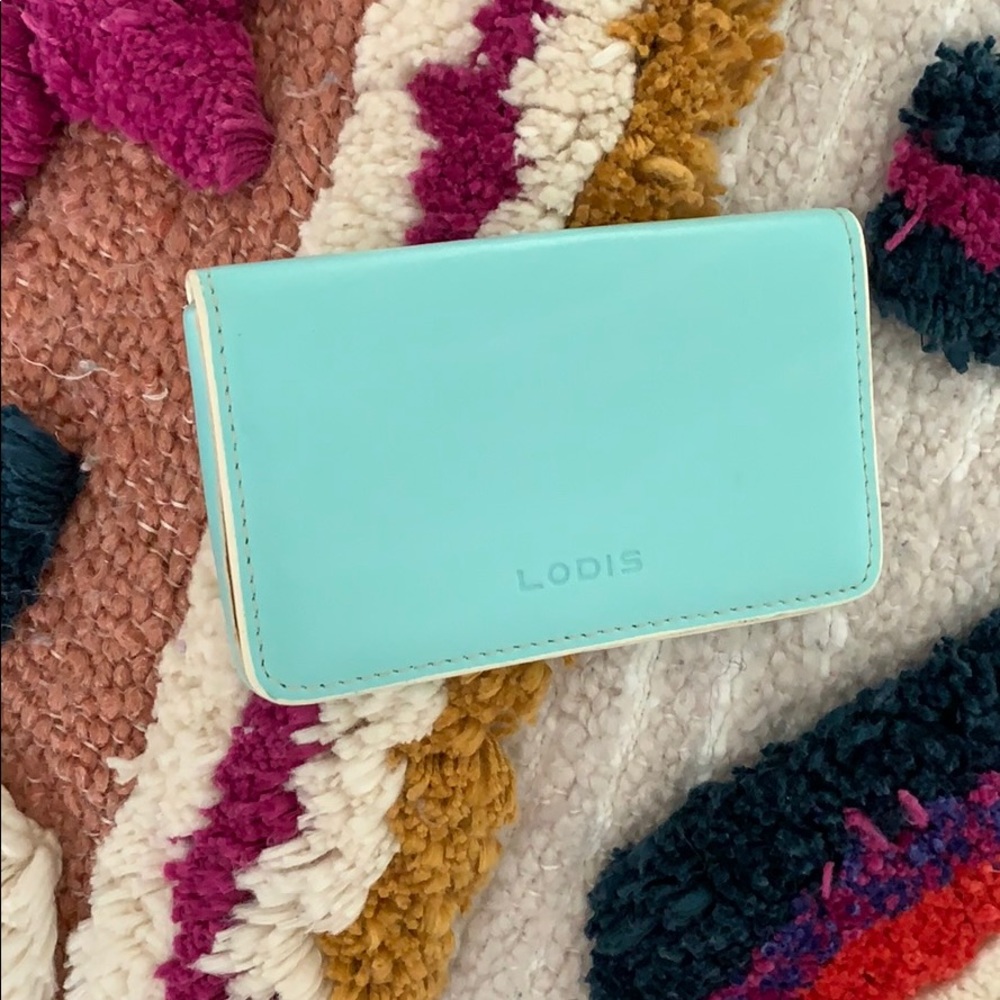 Lodis Blue and Ivory Leather Magnetic Card Case